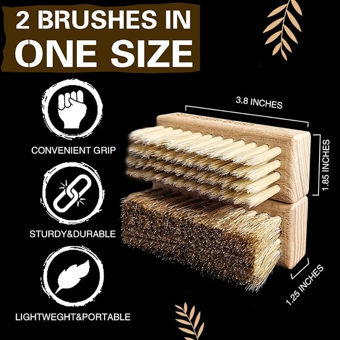 Portable Shoe Cleaning Brush Set of 2 Brushes with Soft and Medium Bristles, Premium Sneaker Cleaner Brushes for Leather, Suede, Canvas, Textile, Bags and Accessories.