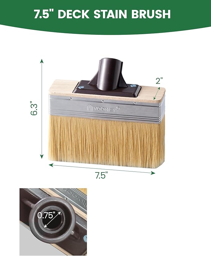 Voomey 7.5 Inch Deck Stain Brush, Heavy Duty Wood Stain Brush with Thick Soft Bristles, Wide Stain Applicator for Decks, Fences, Brick & Concrete Walls, Compatible with Long Handle Paint Pole