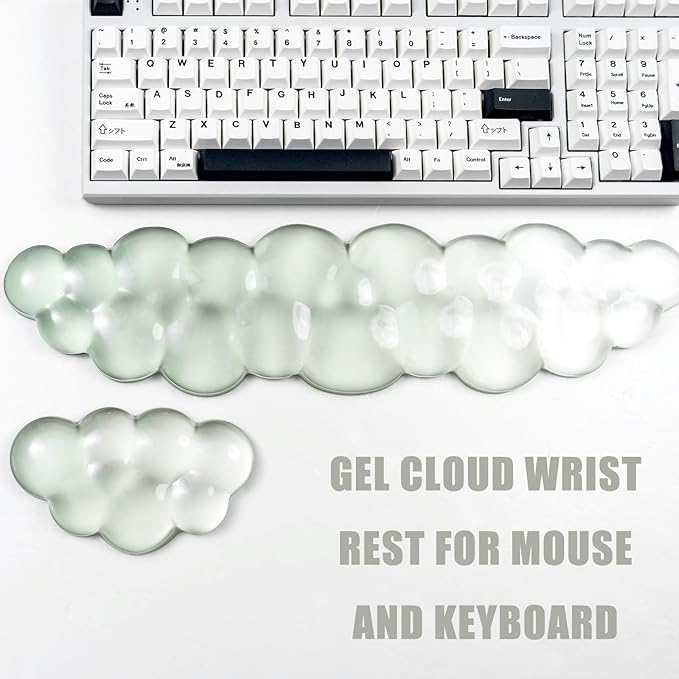 Ergonomic Gel Keyboard and Mouse Wrist Rest Set – Green Cloud Wrist Rest for Computer Keyboard 60%/68%/75%, Comfort & Support for Typing and Gaming