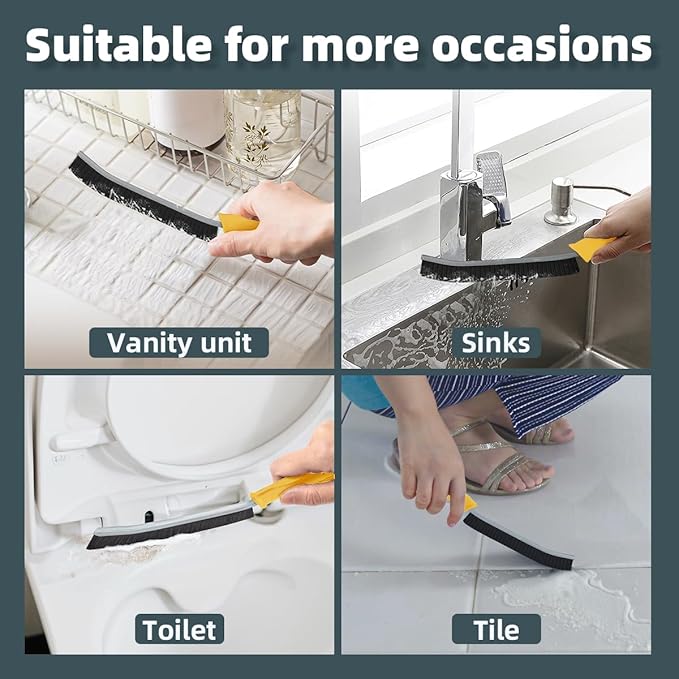 Toilet Brush, 2 Pcs Bathroom Cleaning Brush, Toilet Scrubber, Deep Toilet Bowl Brush with Hanging Hole, Multifunctional Gap Cleaning Brush, Bristles for Kitchen Sinks, Tub,Shower (2, Yellow)