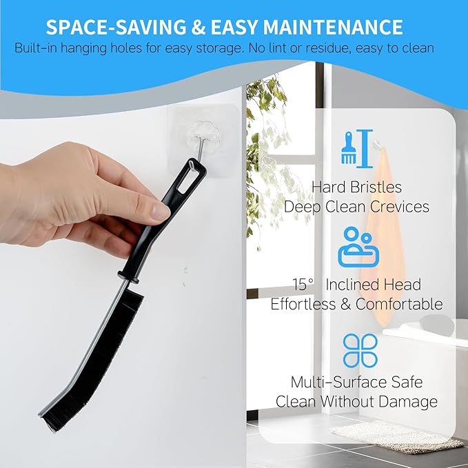 3 Pcs Crevice Cleaning Brush, 23cm Toilet Brush - Non-Slip Grip, All-Surface Safe (Tile, Glass, Car) - Bathroom Cleaning Supplies for Toilet, Window Tracks - Space-Saving Hanging Design