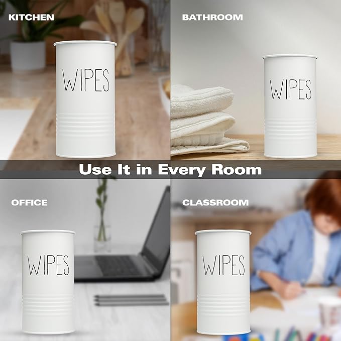 Wipe Holder for Kitchen/Bathroom Counter, Farmhouse Kitchen Decor, Vintage Countertop Wipe Storage Organizer Caddy, Steel with Matte White Finish
