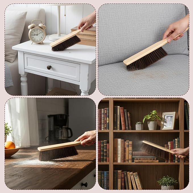 8 Psc Wooden Dust Brush Bulk Hand Broom Brush Long Handle Soft Bristle Broom for Cleaning Car Bed Sofa Fireplace Couch Clothes (Brown)