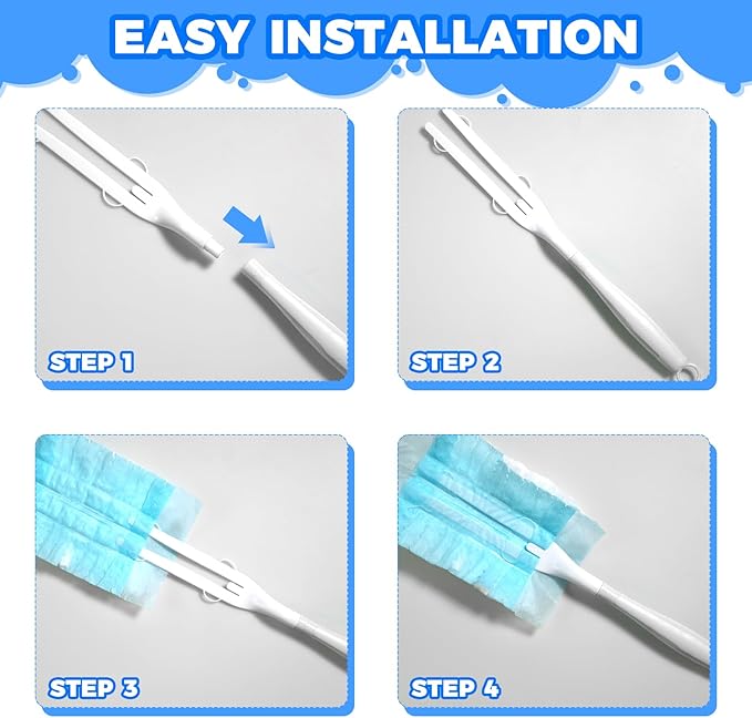 5PCS Duster Refills Folding Handles Set Compatible with Swiffer Dusters,Disposable Static Dust Removal Brush Handle for Dusting Electronics,Furniture,Blinds,Ceiling Fans (5, White)