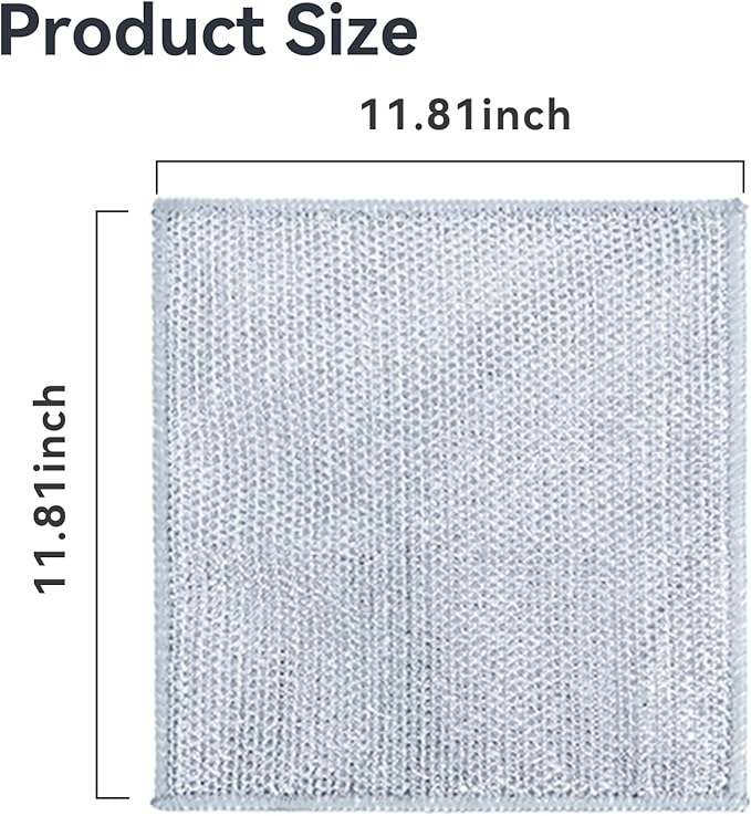 5 Pack Extra Large Non Scratch Wire Dishcloths, 30x30cm Double-Layer Silver Thread Kitchen Cleaning Rags, Dual-Sided Wet & Dry Reusable Steel Wire Dish Cloths for Cookware, Sinks, Stovetops