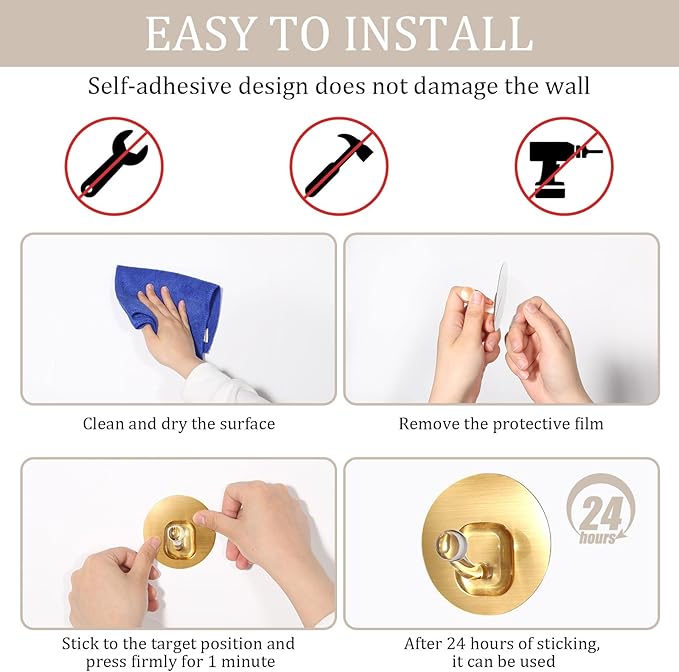 Uten Adhesive Hooks for Hanging 10 Pack, Heavy Duty Wall Hooks 11 lbs, Self Adhesive Waterproof Sticky Robe Towel Hooks for Home, Bathroom, Kitchen, Outdoor