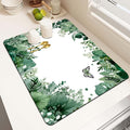 MCALK Green Leaves Dish Drying Mat for Kitchen Counter, Coffee Bar Station Accessories with Anti-Slip Rubber Base, Absorbent Kitchen Sink Mat with Modern Art Decor (1 pc 18" x 16")