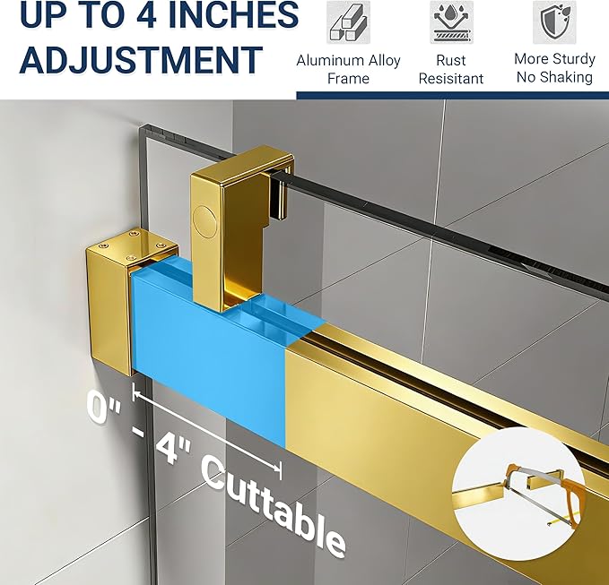 Abruzzo 56"-60" x76" Frameless Shower Door Gold - Soft-Close Sliding Enclosure with 6mm Explosion-Proof Glass, Adjustable Reversible Design for Modern Bathrooms