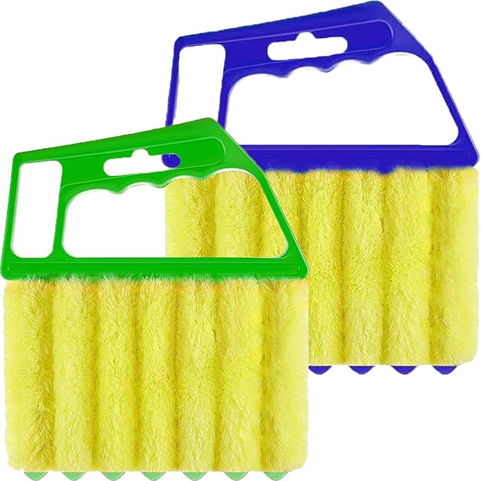 2 Pcs Washable Window Blind Cleaner - Hand-Held Mini Duster Brush for Wood Blinds, Venetian Shades & Air Conditioner Duster