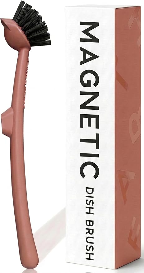 Earth & Mango Magnetic Dish Brush with Scraper – Snaps to Sink – Terracotta Clay