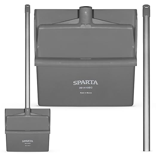 SPARTA Upright Dustpan with Aluminum Handle, Serrated Edge for Broom Combing, Secure Yoke Lock with Easy Storage Hanging Hole for Commercial Cleaning, Plastic, 30 Inches, Gray