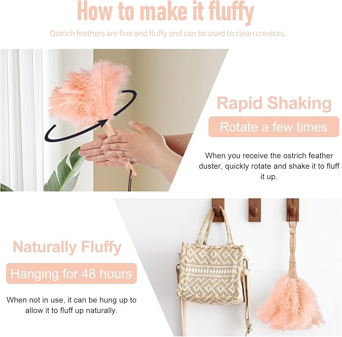Ostrich Feather Duster 12 Inch Handheld Duster Supplies, Wooden Handle Feather Duster for Cleaning Keyboard Home Car Office (Champagne)