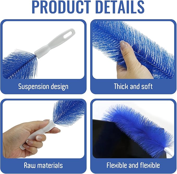 4 Pcs Bendable Microfiber Fan Cleaner Brush, Blue–Reusable Gentle Blade Dusting Tool for Ceiling, AC, Table&Stand Fans, Household Air Vents&Curtains