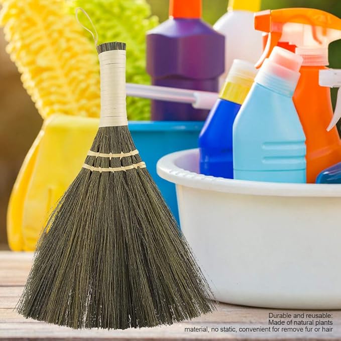 10.2 Inch Whisk Broom Hand Held - Mini Corn Straw Whisk Broom Short Handle with Hanger for Multi Surface Sweeping Small Hand Brush for Outdoor Car Porch Debris Dust Dirt