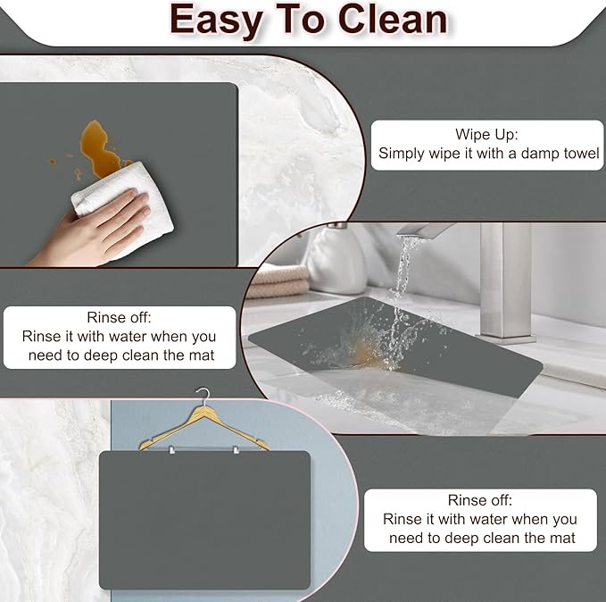 Dish Drying Mat for Kitchen, 16’’ X 18’’ Coffee Bar Mats for Countertop Fit Under Coffee Maker, Hide Stain Rubber Backed Espresso Machine Absorbent Drying Pad, Gray