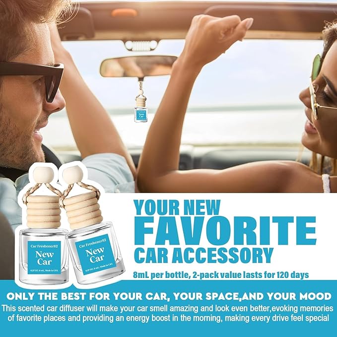 HoogaLife Car Air Freshener Diffuser 2 Pack Hanging Air Freshener - New Car Fragrance Oil Air Diffuser for Automobile, 45+ Days Long Lasting Fragrance Made in USA (N82)