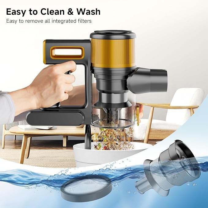 Cordless Vacuum Cleaner, 8 in 1 40Kpa 55Mins,Lightweight Vacuum Cleaners for Home, Stick Vacuum with Anti-Tangle Brush,Wall Mount, Rechargeable Cordless Vacuum for Floor/Sofa/Pet Hair,Golden