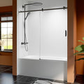 56-60 Inch Frameless Sliding Shower Door, 60" Height, 5/16" (8mm) Clear Tempered Glass Bathtub Door, Smooth Gliding Track & Anti-Jumping System, Stainless Steel Matte Black Finish