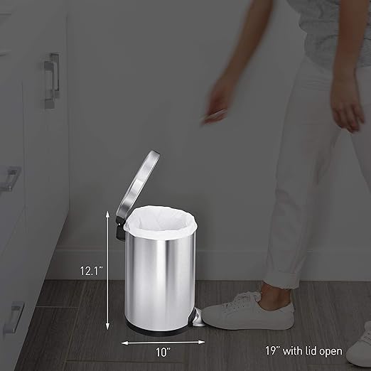 simplehuman 4.5 Liter / 1.2 Gallon Round Bathroom Step Trash Can, Polished Stainless Steel