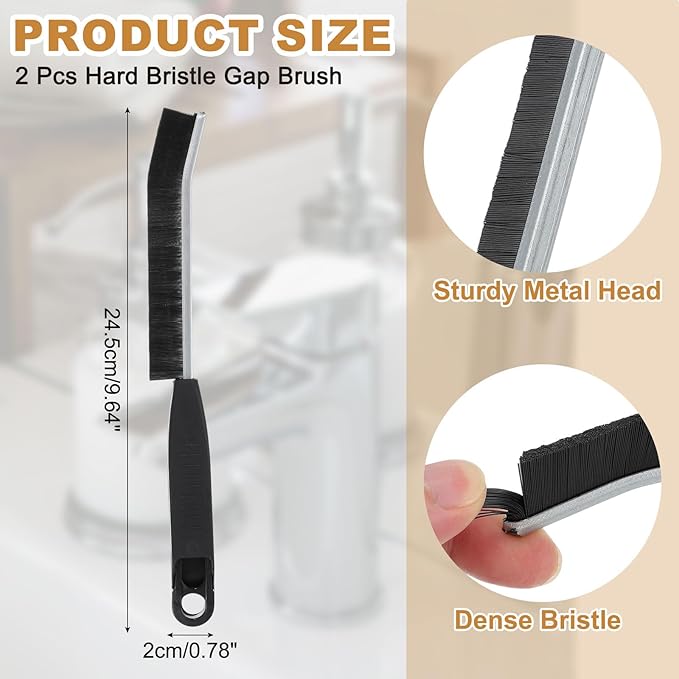 uxcell 2PCS Crevice Cleaning Brush, Hard Bristle Gap Brush for Tidying Narrow Space, Deep Cleaning Supplies for Kitchen Sink, Toilet, Bathroom, Bathtub, Home, Window, Black