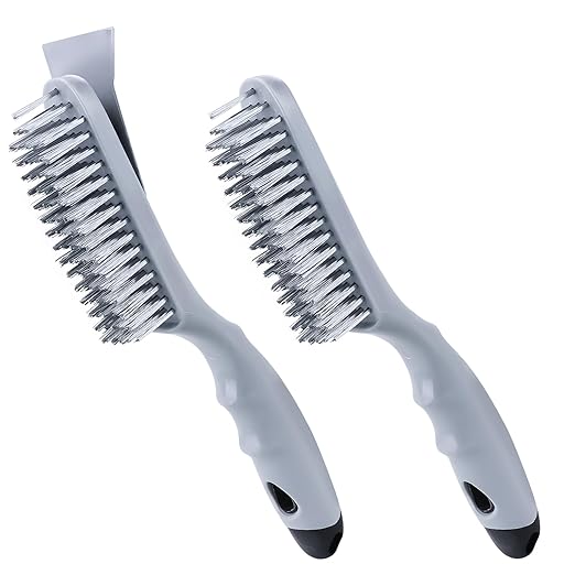 Stainless Steel Wire Brush Set 2Pcs,Heavy Duty Wire Brushes with Strong Handle & Metal Scraper,for Cleaning Welding Slag & Rust,Dust and Paint Scrubbing