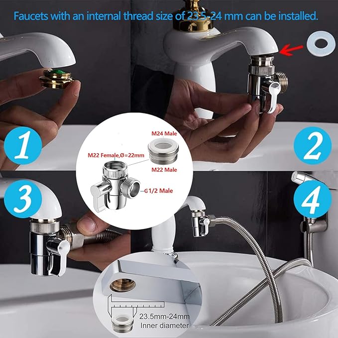 Handheld Bidet Sprayer Toilet Bathroom Douche Cloth Washing Diaper Cleaning Shower Head with with 2 Way Shower Diverter, 59in Hose and Hand Shower Holder