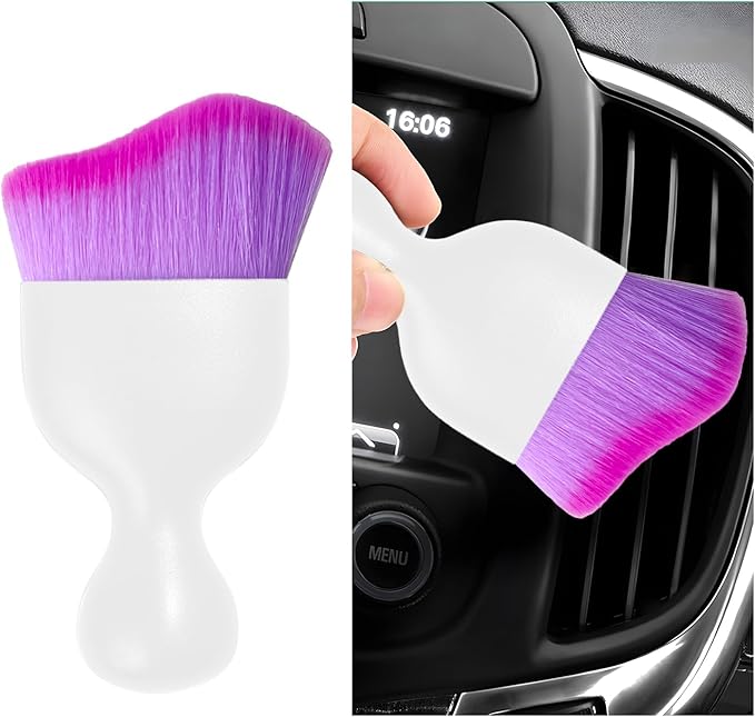 Car Interior Dust Brush, Soft Scratch Free Auto Detailing Brushes, Universal Vehicle Interior Cleaning Tool for Automotive Dashboard, Air Vents, Leather(White & Purple)