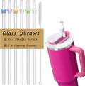 Glass Replacement Straw Compatible with Stanley 40 oz 30 oz Cup Tumbler, 6-Pack Reusable Cute Straws with Cleaning Brush, Clear