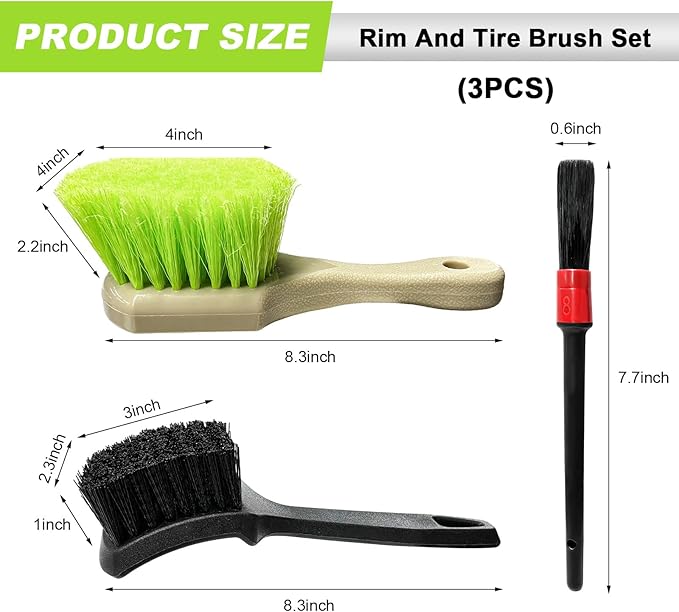 3 PCS Wheel Rim & Tire Brush Set, Scratch-Free Soft & Stiff Bristle Wheel Cleaner Detailing Brush, Auto Exterior Surface Rim Cleaning Brush Kit for Car Truck Motorcycle