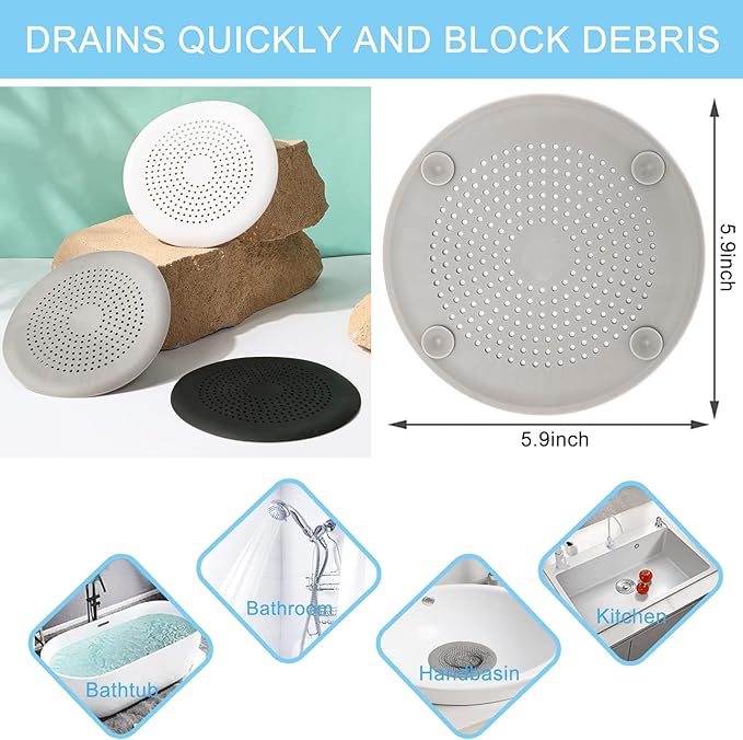 4-Pack Drain Hair Catcher Durable Silicone Hair Stopper Shower Drain Covers Easy to Install and Clean Suit for Bathroom Bathtub and Kitchen (New Black 4Pack)