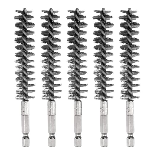 HARFINGTON 5Pcs Bore Brush Stainless Steel 17mm Dia Cleaning Twisted Wire Brush Tube Pipe Cleaner with Handle 1/4 Inch Hex Shank for Tubes, Ports, Bearings