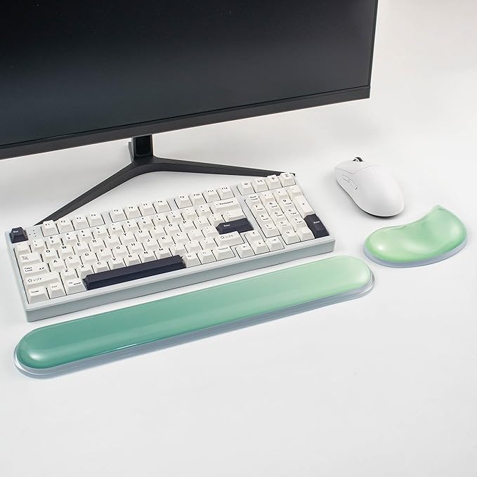 Gel Keyboard and Mouse Wrist Rest Set –Green Clear Wrist Rest for Computer Keyboard 60%/68%/75%, Comfort & Support for Typing and Gaming