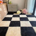 12Pcs Interlocking Carpet Tiles,12"x 12" Plush Interlocking Foam Carpet Tiles with Border,Fluffy Play Mat Floor Tiles Thick Padded Squares Foam Tiles for Playroom Decor (Khaki+Black)