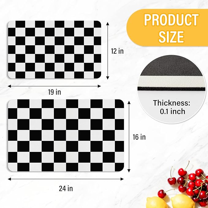 Checkered Dish Drying Mat 24" x 16" for Kitchen Counter Coffee Mat Bar Accessories,Fit Uder Pot, Dish Rack,Hide Stain,Absorbent Easy Clean