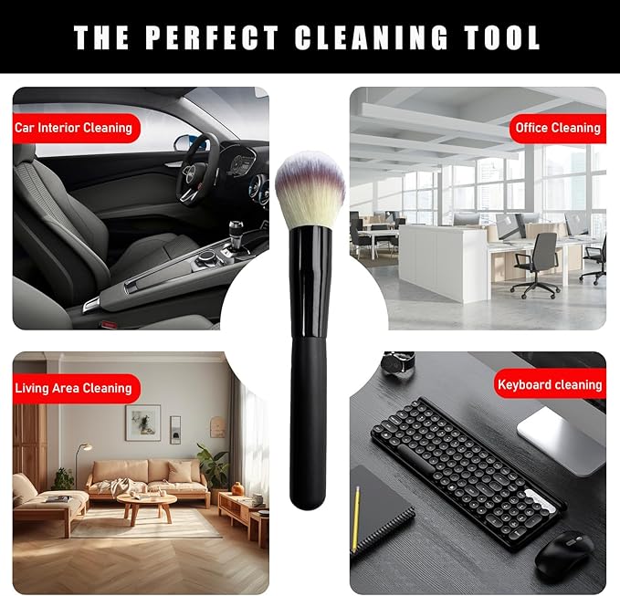 Car Interior Dust Brush, Soft Scratch Free Auto Detailing Brushes, Universal Vehicle Interior Cleaning Tool for Automotive Dashboard, Air Vents, Leather(Long Beige)