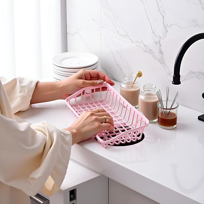 Pink Multifunctional Drain Rack,Hanging Storage Rack Drain Rack Sink Shelf Suction Cup Dishwashing Soap Sponge Holder for Kitchen Accessories