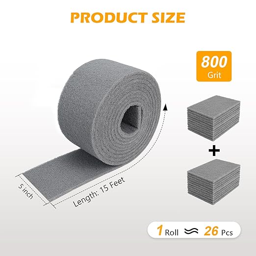 Gray Ultra Fine Scuff Pads, Scuffing, Scouring Pad, Sanding, Paint Primer Prep Scratch - Surface Preparation Pad Car Auto Body Woodworking 7448-Premium, 5 Inches*15 Feet