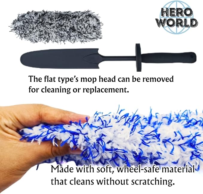 Soft Wheel Cleaning Brush, Metal-Free Wheel Mop Safe for Car Rims (Round/Black)