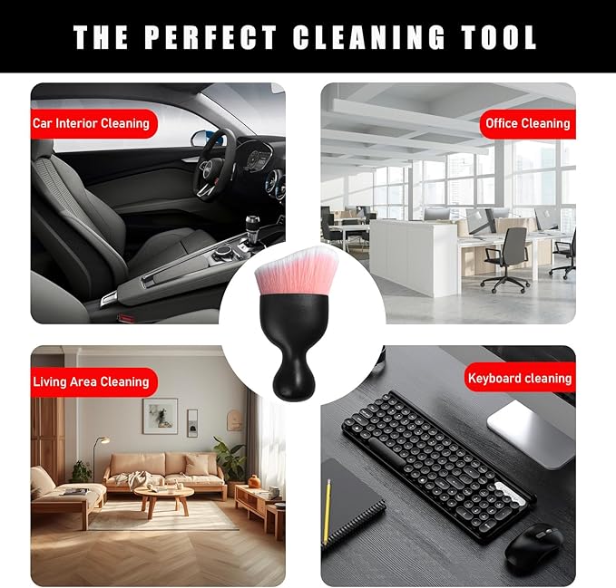 Car Interior Dust Brush, Soft Scratch Free Auto Detailing Brushes, Universal Vehicle Interior Cleaning Tool for Automotive Dashboard, Air Vents, Leather(Pink & White)