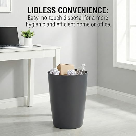 Mini Waste Basket - Durable Small Plastic Garbage Trash Can Bin - Lidless Open-Top, Slim Profile for Compact Spaces - Suitable for Home, Bathroom, Office, Bedroom, Kitchen and More, Grey