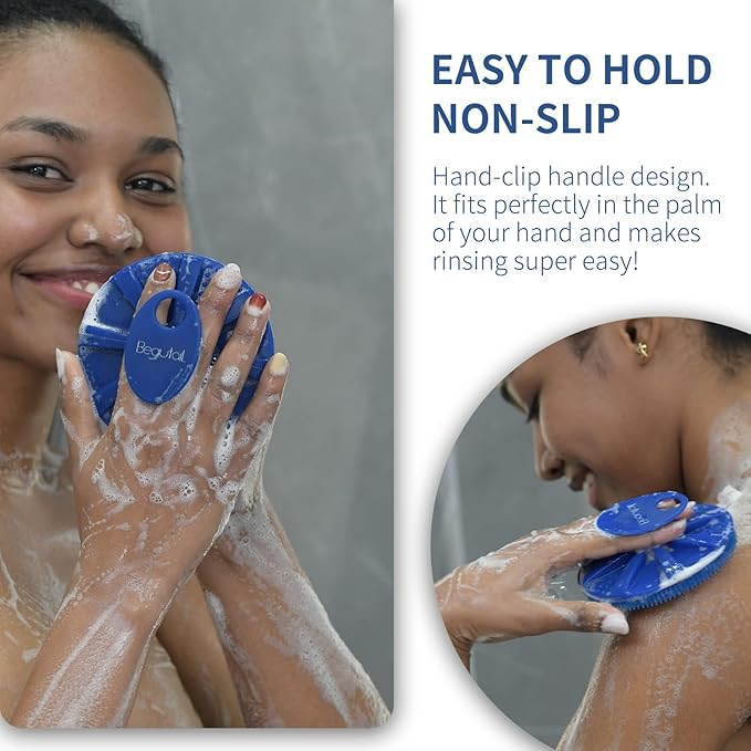 Silicone Body Scrubber, BEAUTAIL Shower Bath Scrubber, More Hygienic Than Traditional Loofah, Lather Nicely, Long Lasting, Gentle Exfoliating Brush for Women Men Baby Sensitive Skin, 1 Pack, Blue