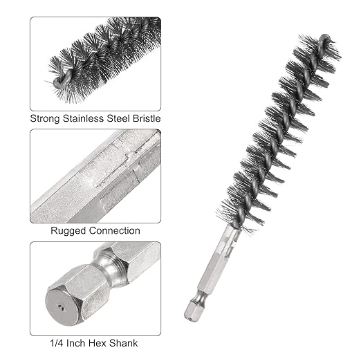HARFINGTON 5Pcs Bore Brush Stainless Steel 18mm Dia Cleaning Twisted Wire Brush Tube Pipe Cleaner with Handle 1/4 Inch Hex Shank for Tubes, Ports, Bearings