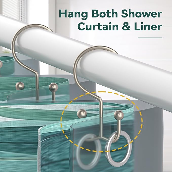 24 Pcs Shower Curtain Hooks, Goowin Shower Curtain Rings, Durable Shower Curtain Rings Rust Proof, Double Glide Shower Rings for Curtain, Simple Shower Hooks for Shower Curtain & Liner, Matte Nickel