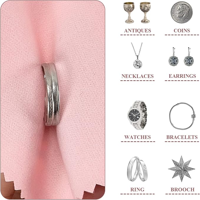 250PCS Jewelry Cleaning Cloth, Professional Polishing Cloth Individually Wrapped, Pink Silver Polishing Cloth for Jewelry Sterling Silver Gold Platinum Watch Coins and More (3.15" x 3.15")