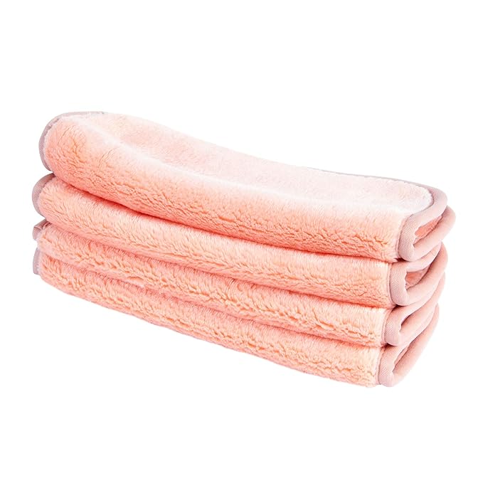 Eurow Reusable Makeup Remover Cloths, Soft Microfiber Face Towels for All Skin Types, Chemical-Free, Protective, Machine Washable, Gentle & Effective Facial Cleansing, 8"x8", Coral, 4-Pack