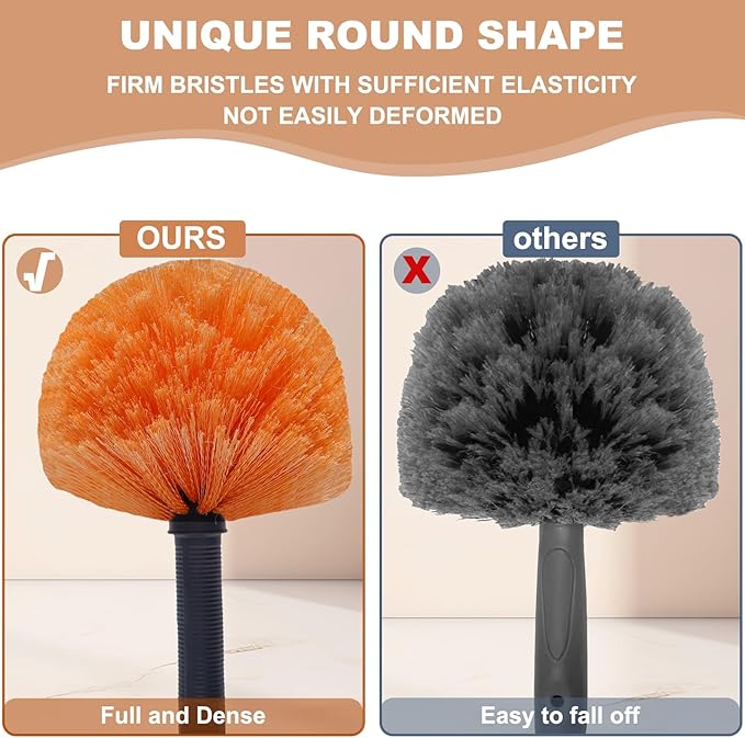 Orange Twist-On Cobweb Duster Head Brush, Fits Standard 3/4 inch Threaded Poles, Attachment Brush, Spider Web Duster Brush for Outdoor & Indoor Cleaning - 1 Pack