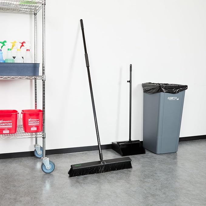 Restaurantware-Clean Tek Professional 23.62 Inch Push Broom, 1 Heavy-Duty Broom with 59â€ Handle - Medium Bristles, 2 Handle Attachment, Wooden, Commercial Use, for Deck, Garage, Yard, Patio
