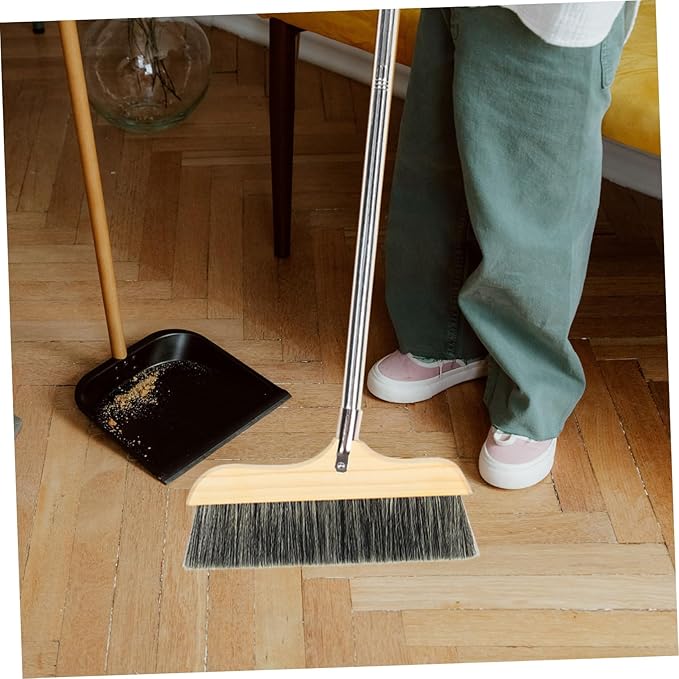 VICASKY Soft Bristle Broom with Long Handle Static Hardwood Floor Cleaning Brush for Home and Office Thick Bristles for Pet Hair and Dirt Removal Indoor Outdoor Sweeping Tool
