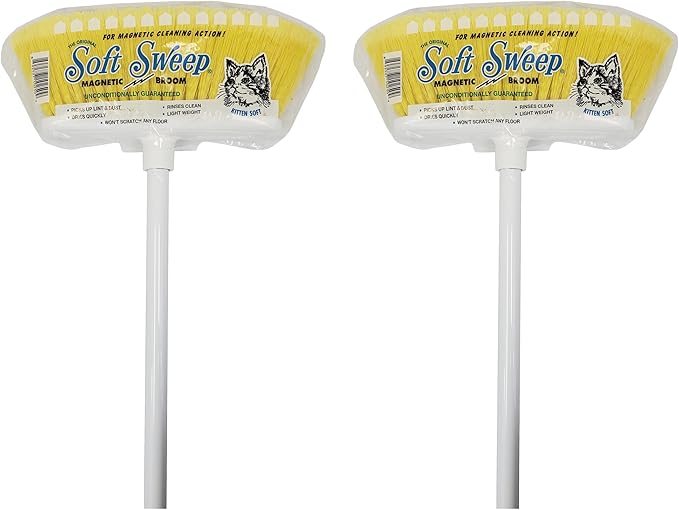 The Original Soft Sweep Magnetic Action Broom 6-PACK: 2 PURPLE, 2 PINK, 2 YELLOW