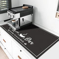 Absorbent Coffee Mat, Fashion Dish Drying Mat for Kitchen Counter Coffee Bar Accessories Espresso Machine Dish Rack 17" x 32" Black